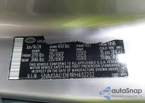 2024 Hyundai Tucson Se z USA, uszkodzony, nr VIN 5NMJACDE1RH432232